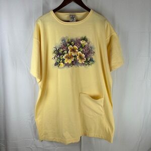 VTG Alore Floral Graphic T-Shirt Womens‎ OS Watercolor Cheryl Smith Pocket USA